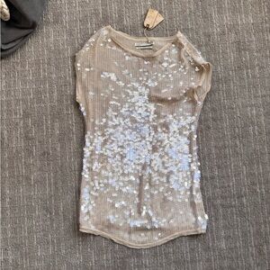 All Saints Shimmering Cream Sequin Top